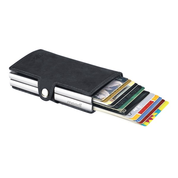 BLACK duo Brieftasche schwarzes Leder Portmonee silber RFID Blocker Kreditkarten