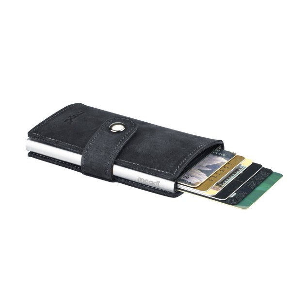 BLACK mini Geldbeutel schwarzes Leder Business Portmonee silber RFID Kartenetui