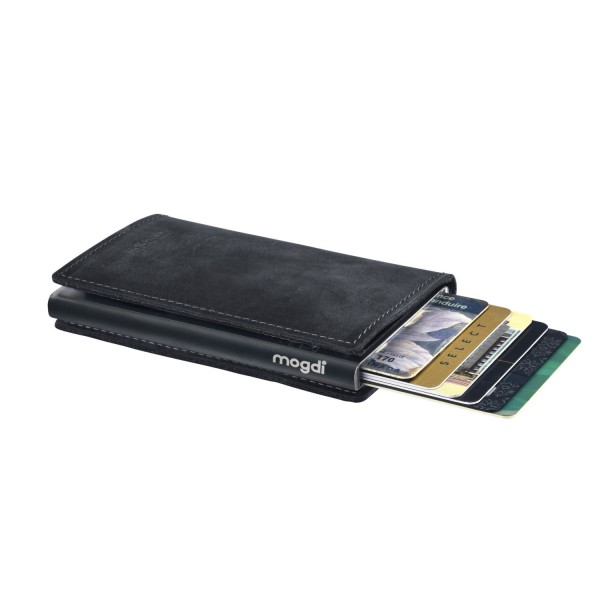 BLACK nano Herrenbrieftasche schwarzes Leder Portemonnaie schwarz RFID Blocker